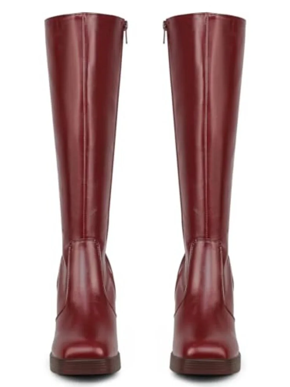 Vegan Leather Platform Boots Square Toe Chunky Block Heeled Side Zip
